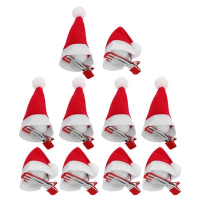 BESPORTBLE 10 Pcs Christmas Hair Clips - Mini Santa Hat Clips with Alligator Red Fabric Christmas Hair Accessories for Kids Teens Toddlers Holiday Party Decoration
