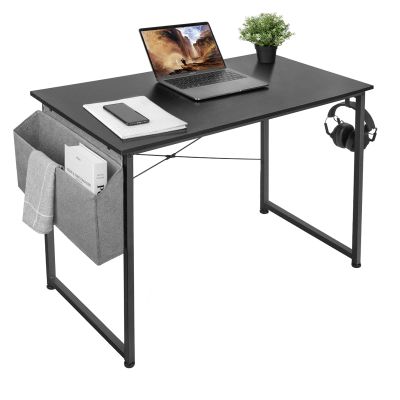 120Cm Home Office Desk, Writing Computer Desk Modern Industrial Office Desk With Storage Bag, Sturdy Wooden Computer Laptop Desk, Simple Computer Desk For Work And Study ,Black-100cm(39inch)