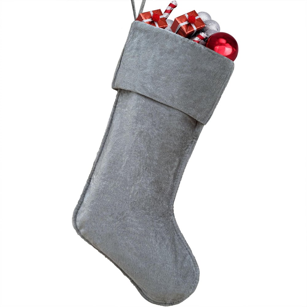 APAEAT Christmas Stocking Grey Soft Faux Fur Fireplace Xmas Stocking Personalized Hanging Stockings Classic Christmas Stockings for New Year Party Decorations Family Holiday Party Supplies
