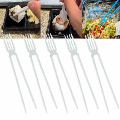 3D Printed 2-in-1 Chopsticks, Reusable Sticks and Fork in One, Fork Tip Chopstick Combo, Versatile Lightweight Portable Eating Tool, Easy Dining, Utensil for Sushi Noodles and Asian Cuisine(White*5)