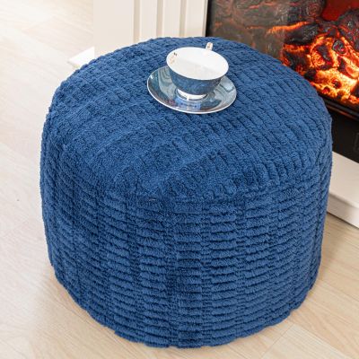 Poofieotto Handmade Unstuffed Ottoman Pouf Cover  Versatile Storage Footstool & Floor Pouf for Living Room, Bedroom, or Wedding Decor | 20" Diameter x 14" Height | Filler Not Included (Navy Blue)