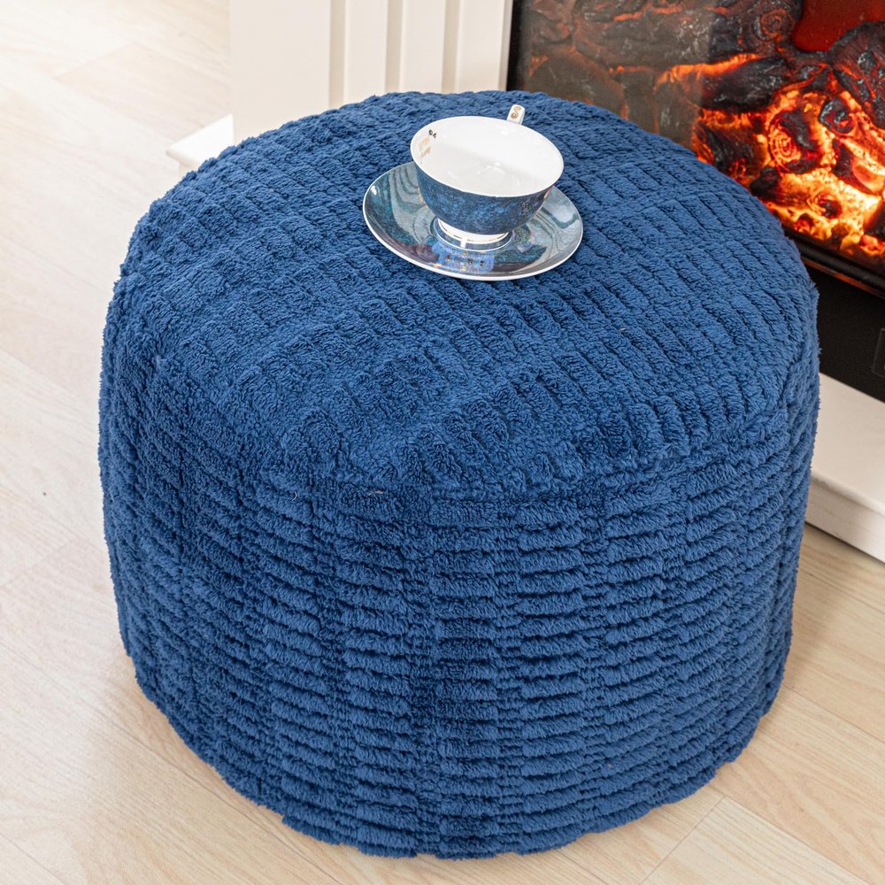 Poofieotto Handmade Unstuffed Ottoman Pouf Cover  Versatile Storage Footstool & Floor Pouf for Living Room, Bedroom, or Wedding Decor | 20" Diameter x 14" Height | Filler Not Included (Navy Blue)