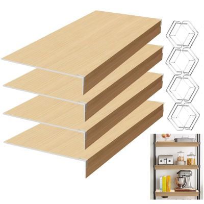 ACJSDGL 4-Pack PVC Composite Board Wire Rack Covers for Pantry 31 x 20 x 2.5in Wood Color Imitation Wood-Look,Closet,Bathroom,Waterproof Scratch Resistant Easy Install,PVC Covers for Wire Shelving