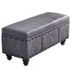 WANGYANN Footstool with Storage, Leather Upholstered Seat, Solid Wood Legs, Multi-Functional Rectangular Stool for Living Room, Bedroom, Entryway(Gray,80x40x45cm) view 1