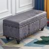 WANGYANN Footstool with Storage, Leather Upholstered Seat, Solid Wood Legs, Multi-Functional Rectangular Stool for Living Room, Bedroom, Entryway(Gray,80x40x45cm) view 2