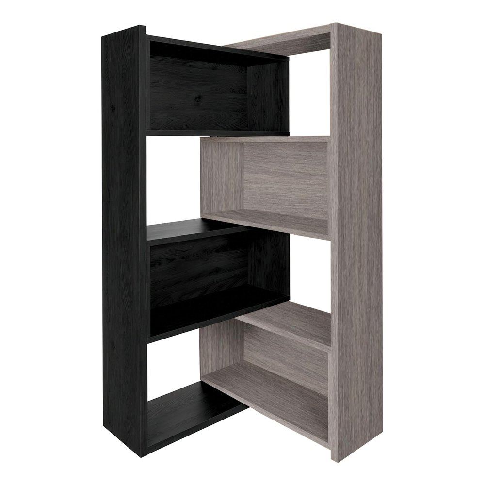 AKFJOSGE Expandable 3-in-1 Convertible Bookcase with Adjustable Width, Corner & Straight Shelf Design, 4-Tier Modern Storage Organizer, Space-Saving (Black + Gray, 23.6"  11.8"  63.0")