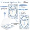 GOMAKERER 32 Pcs Wedding Table Numbers Cards, 1-30 Blue Flower Retro Border Double Sided Wedding Table Numbers Signs with Head Table Card Party Centerpiece for Birthday Bridal Event Reception view 2
