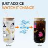 anabox Color Changing Mug Glass Cups Drinking Glasses Cup with Bamboo Lids and Straws, 16oz Glass Tumbler for Ice Coffee Milk Tea Juice, Cold/hot Drinks, Cute Ghost printed glass cup with Straw Brush view 2