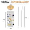 anabox Color Changing Mug Glass Cups Drinking Glasses Cup with Bamboo Lids and Straws, 16oz Glass Tumbler for Ice Coffee Milk Tea Juice, Cold/hot Drinks, Cute Ghost printed glass cup with Straw Brush view 3