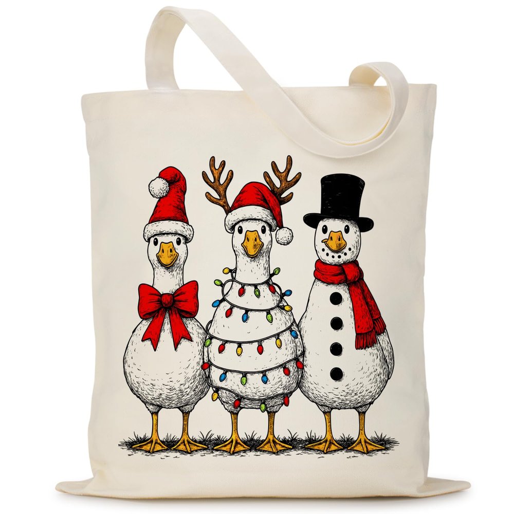 Puuonnnnno Christmas Goose Ornaments Canvas Tote Bag for Goose Lover, Farm Animal Tote Bag for Xmas Decorations