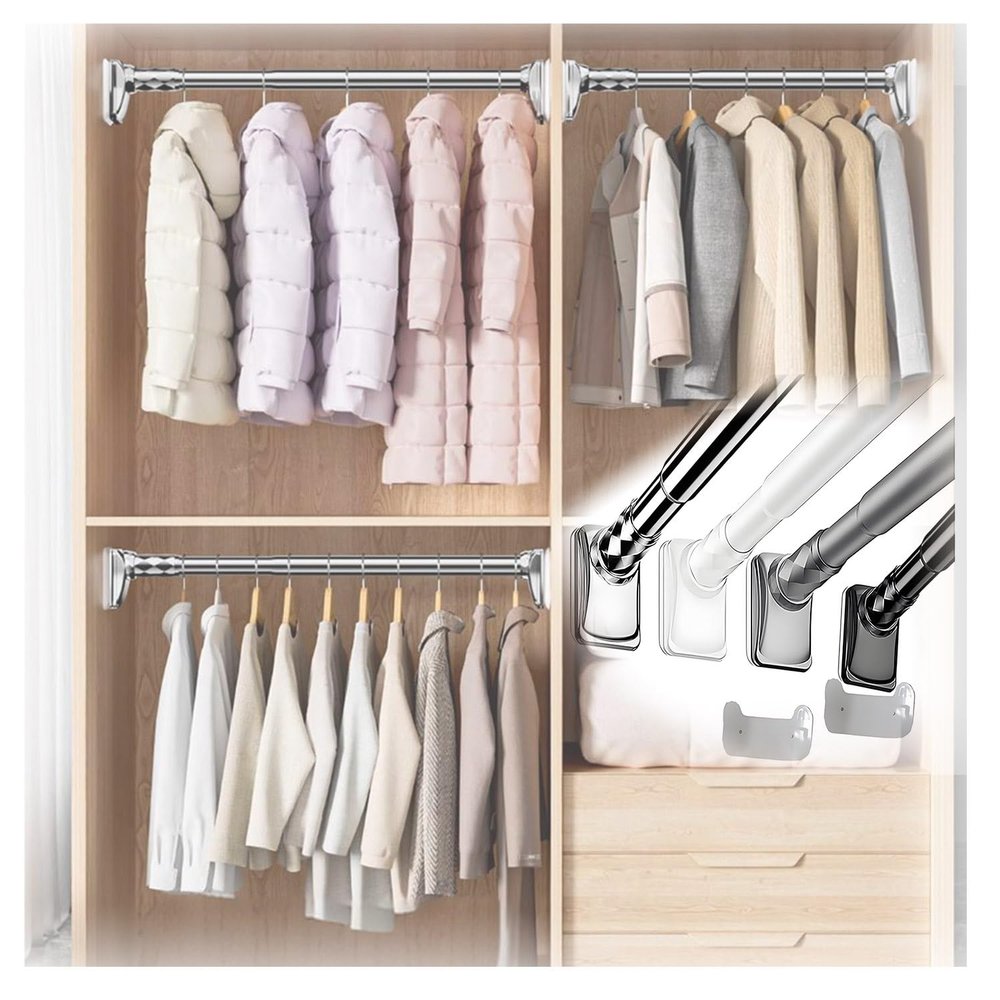 Adjustable Shower Curtain Rods No Drill,33mm Tension Spring Curtain Rod For Window,16-196 In Expandable Telescoping Spring Tension Rods,Closet Pole,Divider,Bathroom,With Card Tray(Black,16-21in)