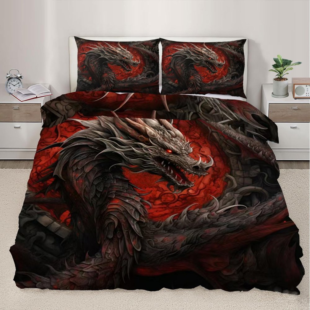MLWC Dragon Duvet Cover Western Dragon Bedding Set Soft Microfiber Animal Comforter Cover with Zipper Ties Bedroom & Room Decor California King Size