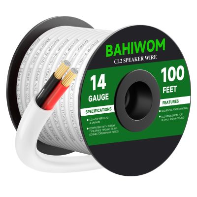 BAHIWOM 14 Gauge Wire 100FT CL2 Low Voltage Electrical Wire 12V/24V DC White Jacket Cable for Speaker,LED Strips, Automotive,Marine,Business