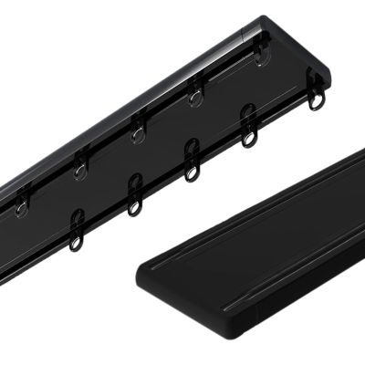 Silent Curtain Conjoined Double Track Rails 4.9/7.9/10.8/15.4/16.4FT Heavy Duty Aluminum Curtain Rails Set Ceiling Mount For Bedroom Living Room Hospital(Black,4.3 FT)