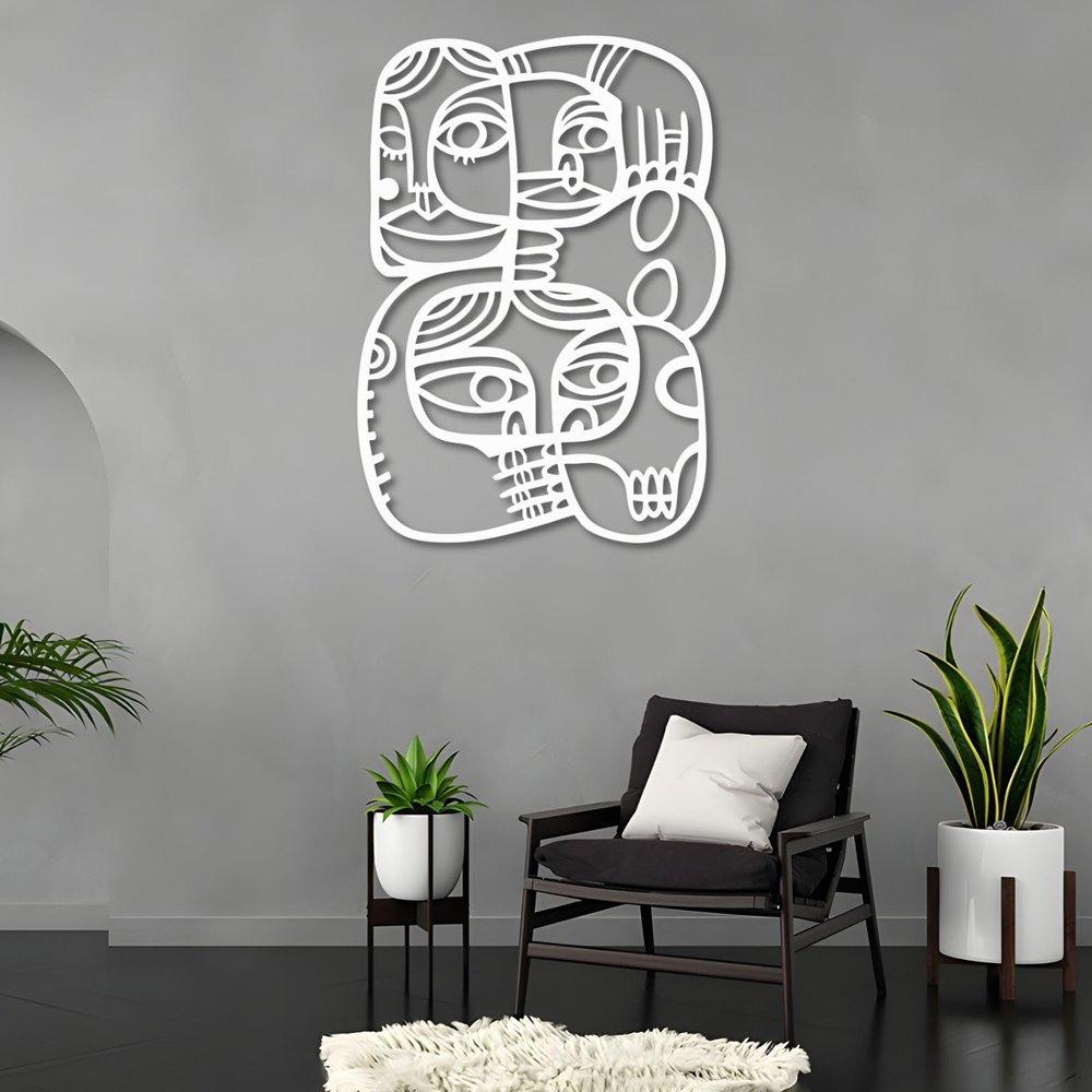 Abstract Faces Metal Wall Art,Picasso Faces Metal Wall Decor,Abstract Wall Art for Living Room, Bedroom, Bathroom,Office(White,47x34inch/120x87cm)