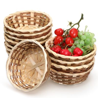 12 Pack Round Gift Baskets, 6.7" Natural Bamboo Woven Fruit Basket, Bamboo Bread Fruit-Basket Food Storage Serving Basket for Kitchen, Restaurant, Centerpiece Display, Party, Wedding