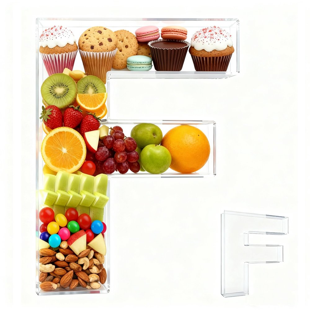 10" Acrylic Letter Charcuterie Tray - Reusable Fillable Alphabet Shape Charcuterie Box, Alphabet Shape Cake Candy Tray for Birthday Anniversary Party Decorations (Letter F)