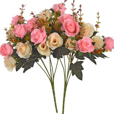 2 pcs Silk Rose Artificial Flowers Wedding Home Garden Decoration Bride Bouquet DIY Gift Scrapbooking Wreaths Wall Photography Prop(Color k)