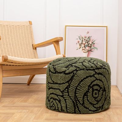 Asuprui Fluffy Flower Pouf Ottoman Cover Only 20"x14" Round Plush Fuzzy Pouf Shell for Footrest, Stool or Floor Seat, Soft Removable Home Decor (No Insert Included) (Green)
