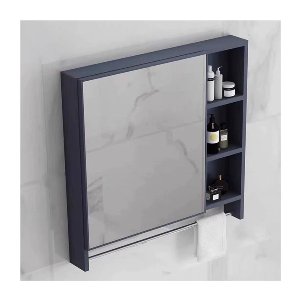 HBOOMOEM Wall Mounted Vanity Mirrored CabinetCabinet Storage Cupboard Wall MountedMulti-Level Storage with Towel Rail for Bathrooms, Laundry Rooms, and Living Rooms.(Blue,70 * 70 * 11CM)