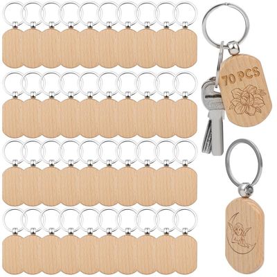 Bulk 70 Wooden Keychains, DIY Wooden Key Rings, Customizable Wood Key Tags for Crafting and Personal Gifts