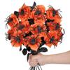 10Pcs Halloween Flowers with Spider, Fake Bouquet Bloody Black Roses Artificial Halloween Bouquet Roses for Halloween Vase Arrangements Table Decorations(Orange) view 3