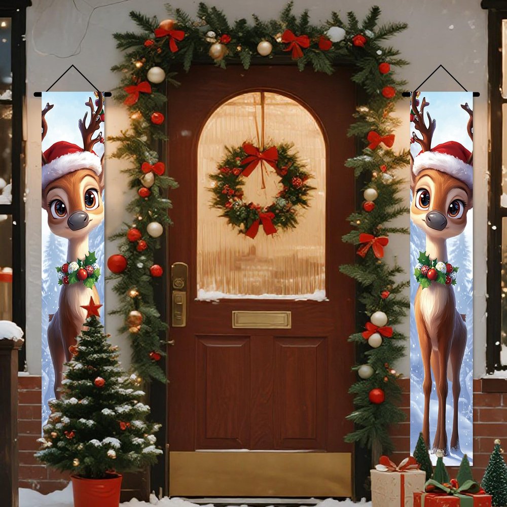 Nuxovilar Elk Christmas Front Porch Banners 12x71 Inches Polyester