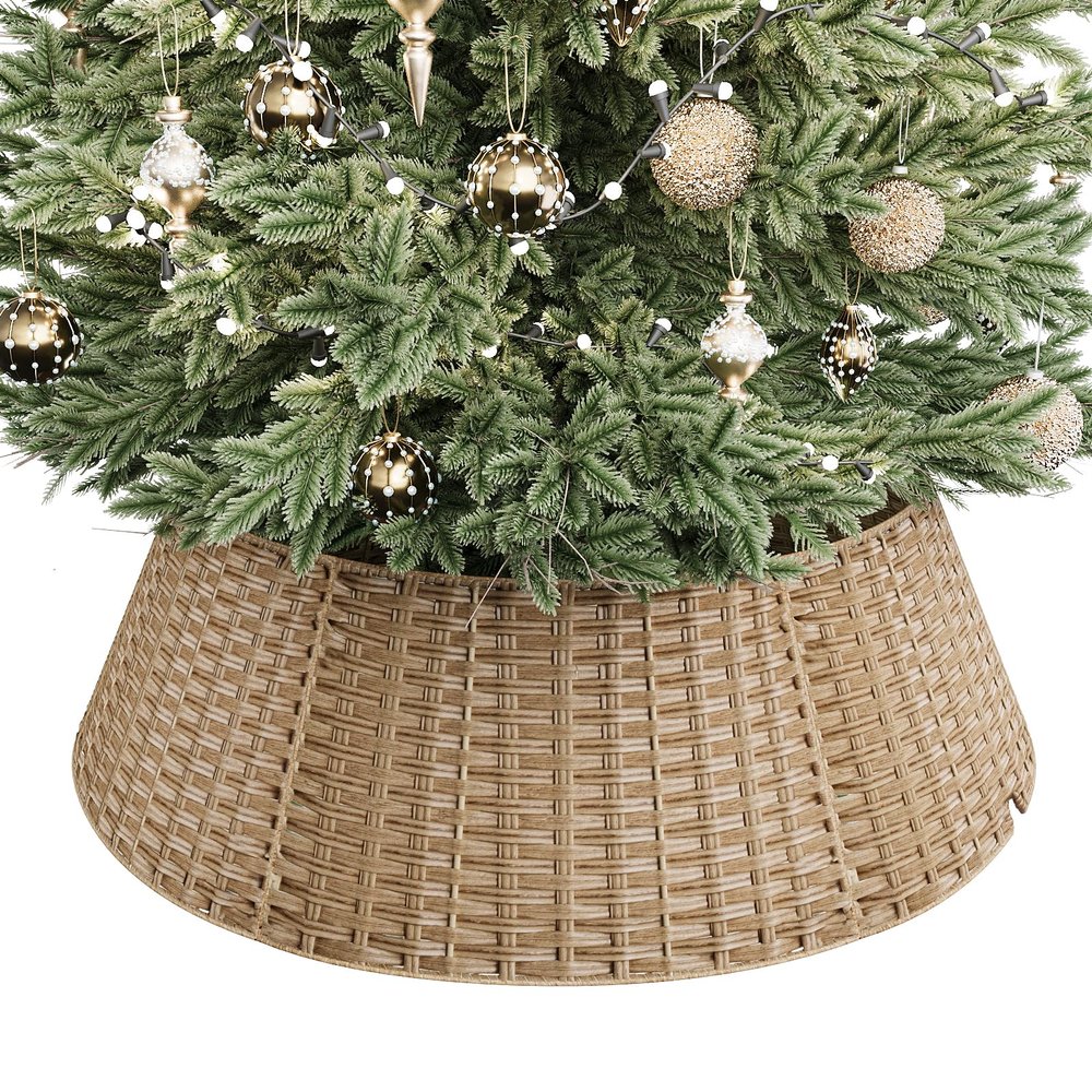 ELYKEN 33 Inch Christmas Tree Collar, 6-Piece Woven Tree Base Cover