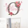 Custom Pink Flower Name Wall Decal - Personalized Girls Room Decor, Removable Rose Vinyl Sticker, Nursery & Bedroom Wall Art for Girls view 1
