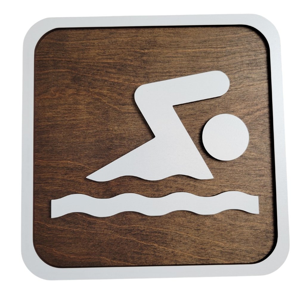 Layered National Park, Hiking, Fishing Camping Sign, National Forest Icon, Cabin Decor, Laser Recreation Symbol, Nursery Decor (Small 5.5", Swimmimg)