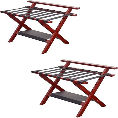 2 Pack Luggage Rack - Folding Bedroom Suitcase Stand, Space Saving Suitcase Holder, with Shoe Shelf Hotel Storage Rack, Travel Break Folding Stool,Wine Red