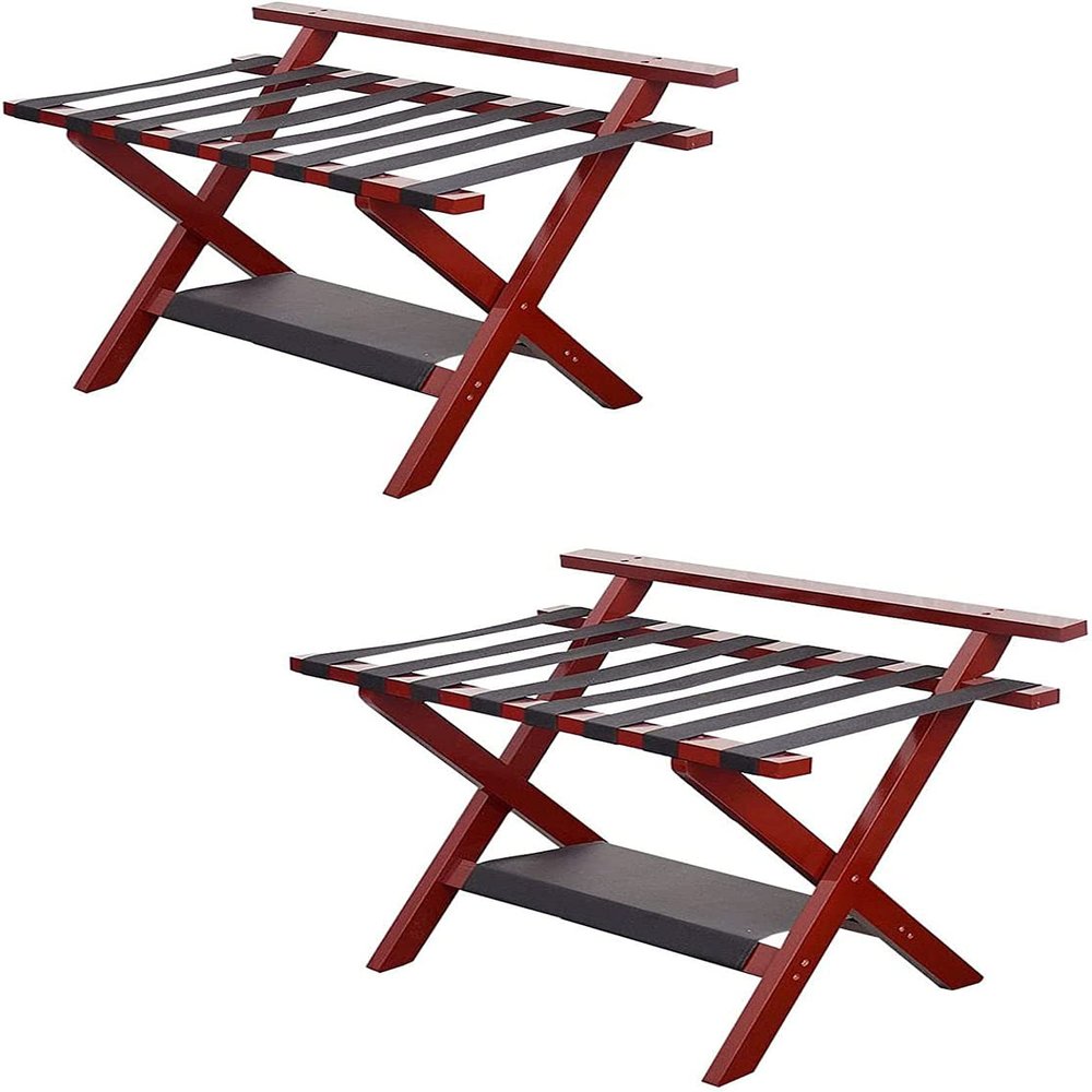 2 Pack Luggage Rack - Folding Bedroom Suitcase Stand, Space Saving Suitcase Holder, with Shoe Shelf Hotel Storage Rack, Travel Break Folding Stool,Wine Red
