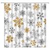 ABONAN Christmas Shower Curtain Golden Snowflake Winter Grey Merry Xmas Holiday Fabric Bathroom Curtain Decor Bath Set with Hooks(47" WX70 H) view 2