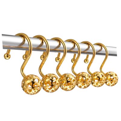 PRETYZOOM 12 Pcs Decorative Shower Curtain Hooks with Hollow Bead Design Low Noise Bath Curtain Rings Resistant Electroplated Hooks for Bathroom Drapery