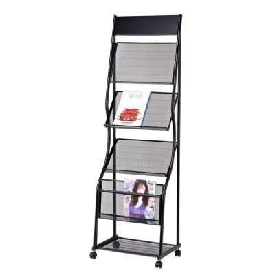 LMJYU Magazine Stand Magazine Holder Floor-Standing Brochure Stand, Brochure Display Stand with Wheels, Magazine Rack for Newspaper and Products Exhibition Magazine Rack Holder Organizer