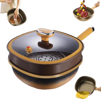 12in Titanium Alloy Non-Stick Pot with Lid, Non Stick Frying Pans, Titanium Pans for Cooking, with Ergonomic Stay-Cool Handles, for Cooking, Frying, Baking (Pot + Lid + Steamer)