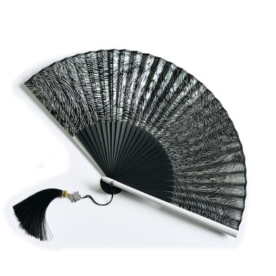 AHUANH Bamboo Frames Japanese Style Hand Fan Foldable for Cosplay, Bar Party Folding Fan Summer Portable Chinese Fan Home Decoration(Silver)