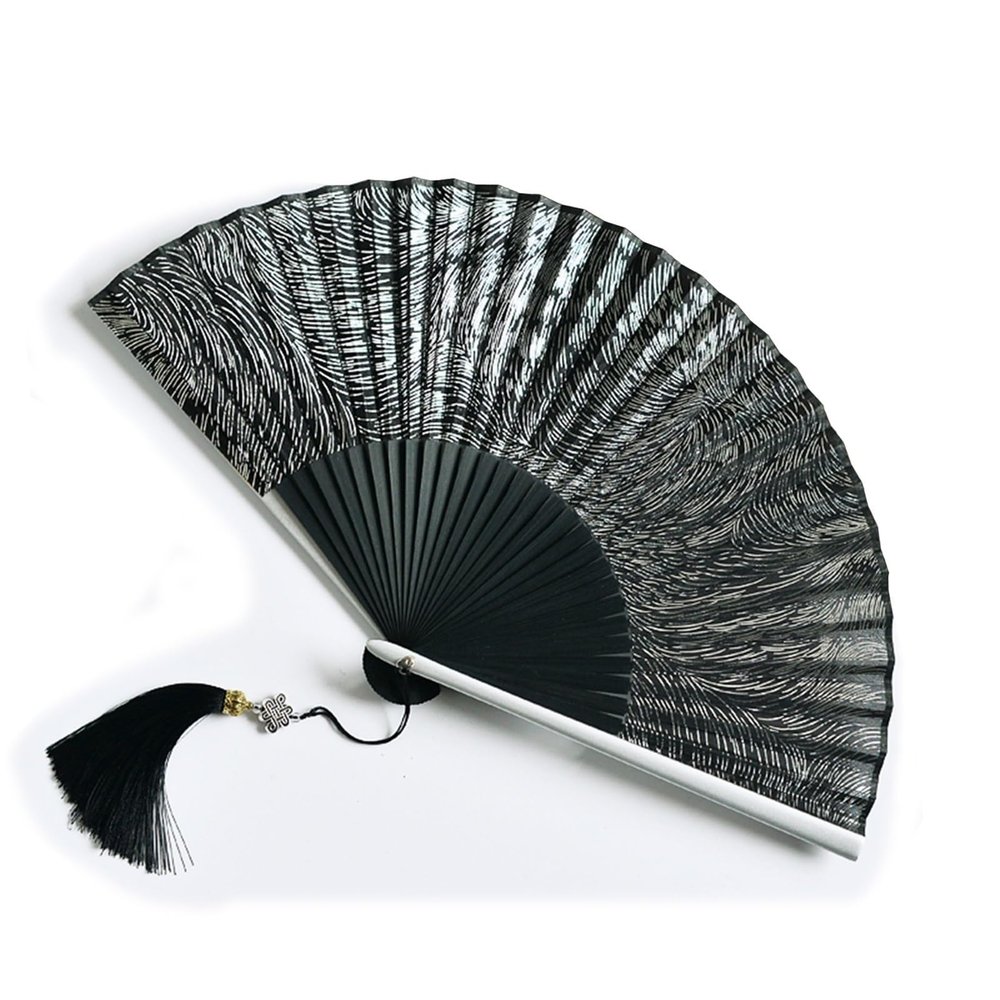 AHUANH Bamboo Frames Japanese Style Hand Fan Foldable for Cosplay, Bar Party Folding Fan Summer Portable Chinese Fan Home Decoration(Silver)