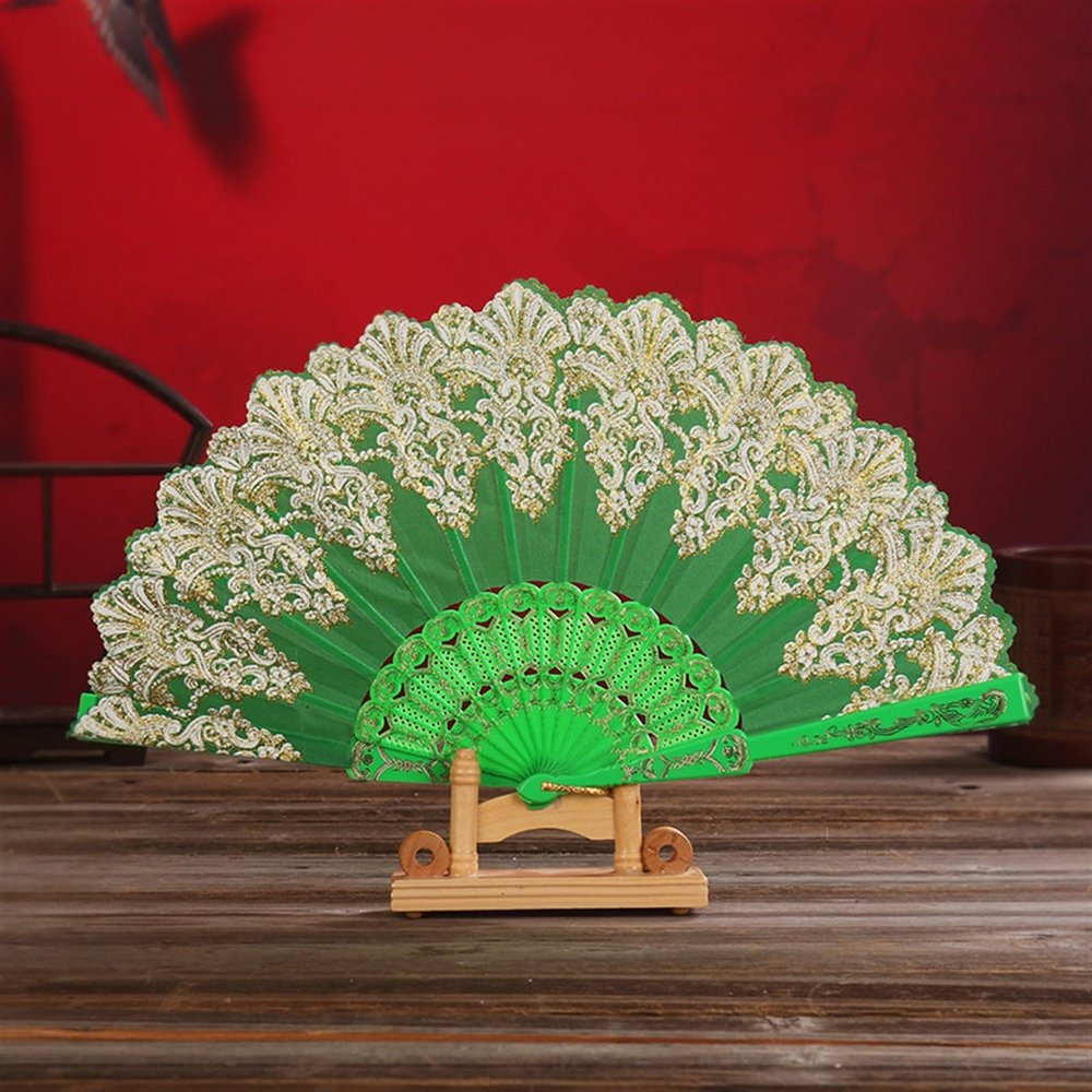 AHUANH Spain Dance Hand Fan Foldable for Performance Props, Family Parties Chinese Fan Portable Folding Fan Home Decoration(Green)