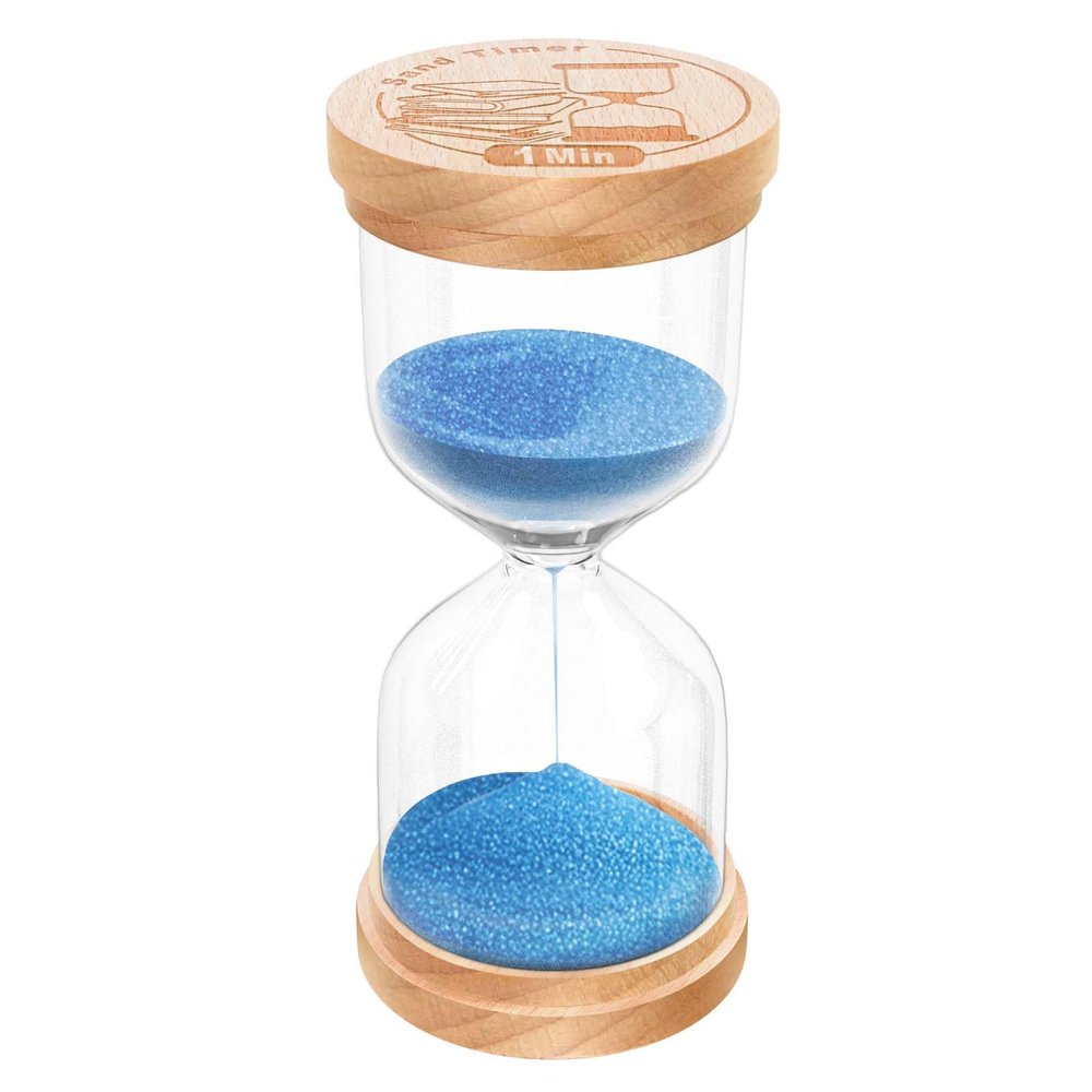 ABXKZ 1 Minute Sand Timer, Wooden Hourglass Sand Clock, Small Beech Wood Blue 1 Min Hour Glass, One Minutes Sandglass for Brushing Teeth, Reloj De Arena, Classroom, Game, Kitchen, Home, Office