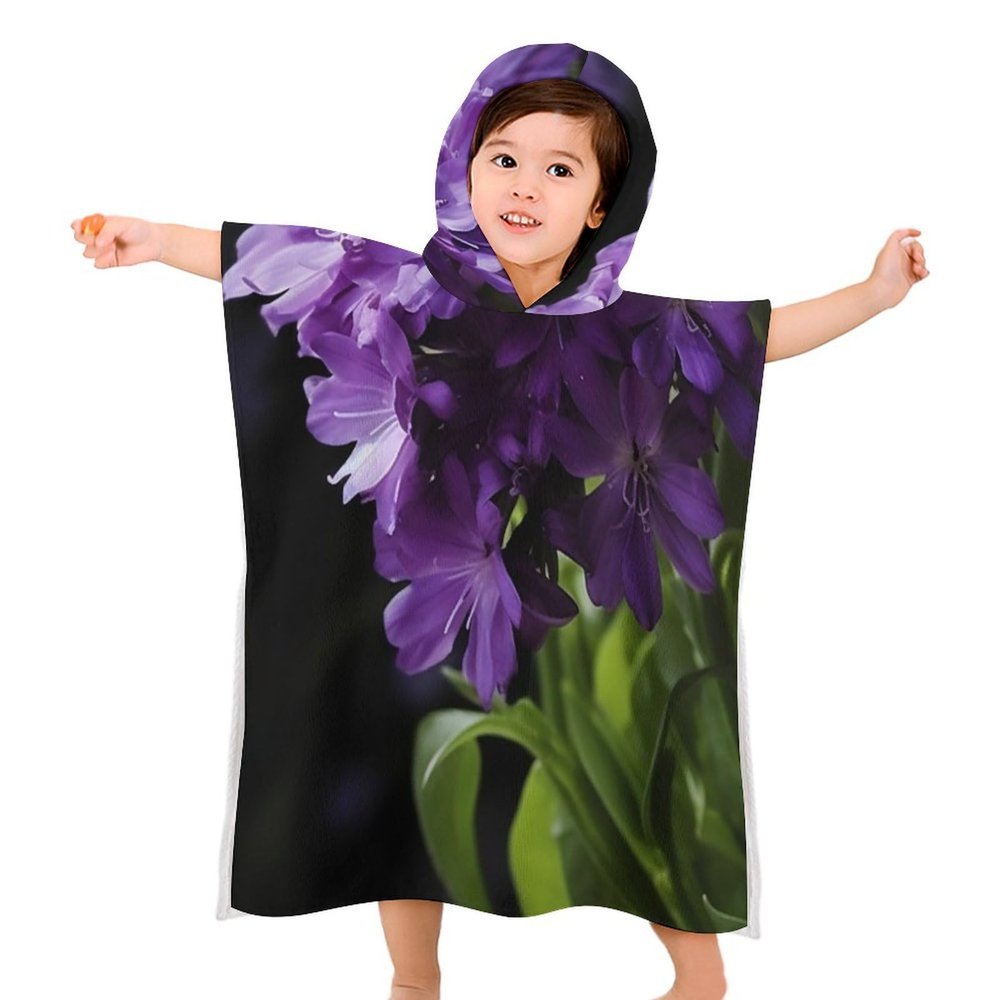 BWQJKUO Kids Beach Towel for Boys Girls, Purple Flower Printed Hooded Bath Towel Wrap, Toddler Pool Towel with Hood