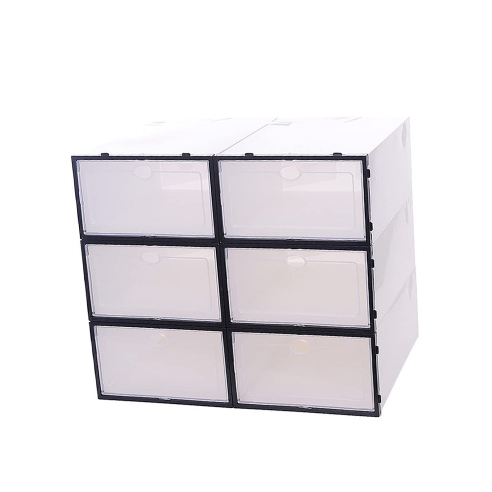 Healifty 6PCS Thickened Transparent Shoe Storage Boxes Plastic Organizer Containers for Mens Footwear Stackable Clear Shoe Bins with White and Black Frame for Closet and Shelf Storage