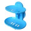 Double Soap Dish Suction Cup Tray for Shower Bathroom Blue view 1