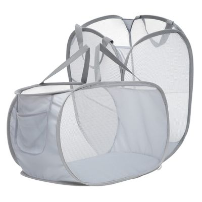 Cabilock 2Pcs Foldable Laundry Hamper Gray Mesh Clothes Basket with Handles Large Breathable Storage for Home Nursery Bedroom Travel and Blankets Organizer