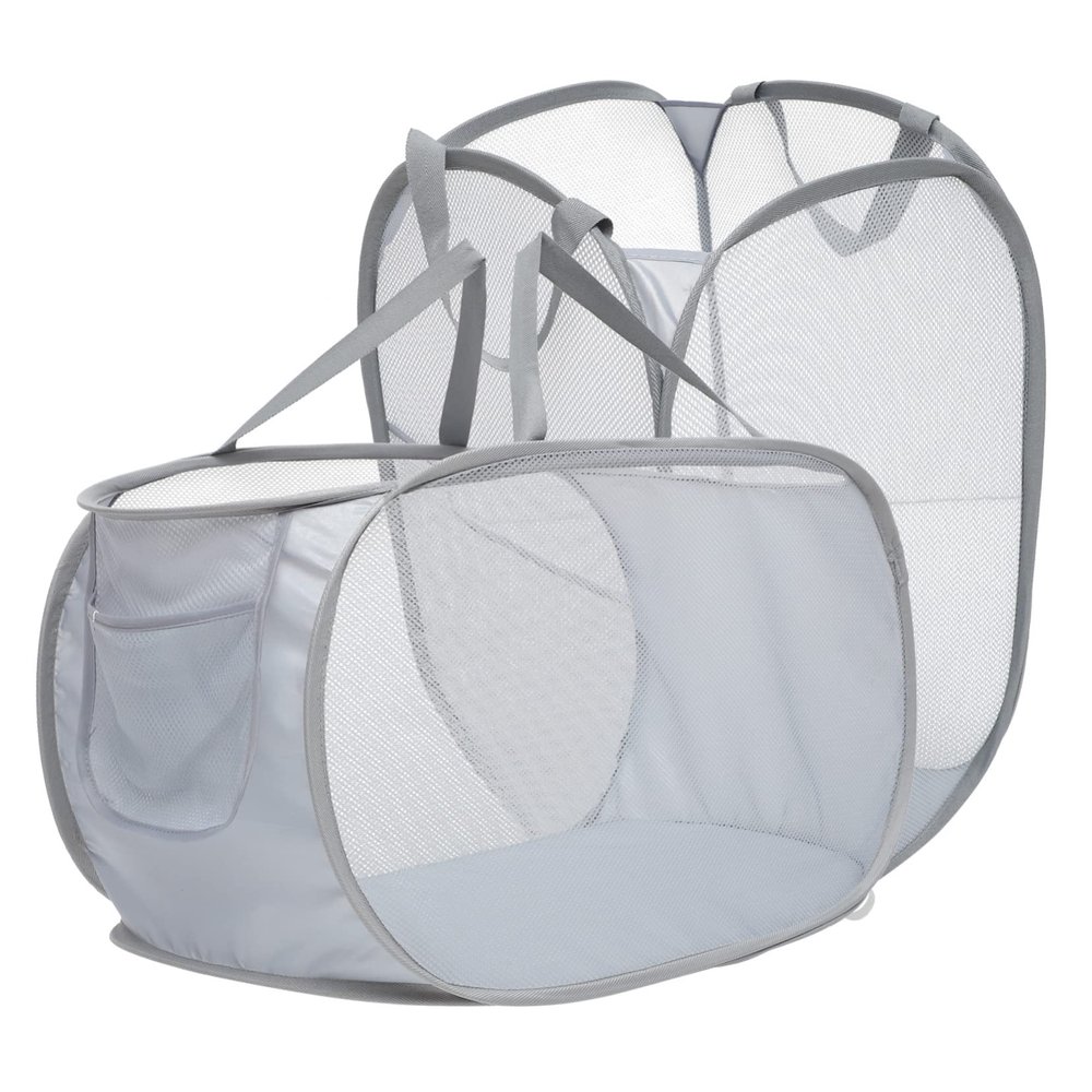 Cabilock 2Pcs Foldable Laundry Hamper Gray Mesh Clothes Basket with Handles Large Breathable Storage for Home Nursery Bedroom Travel and Blankets Organizer