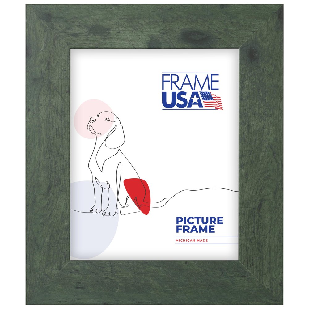 Frame USA 8x10 Picture Frame, Green, Rustic Wide Series, Photo Frame with High Clarity Glass and Easel for Shelf Display