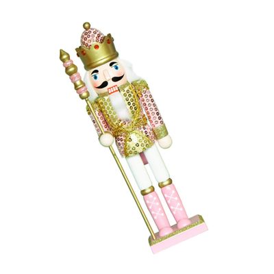 Cabilock Pink Wooden Nutcracker Figure Christmas Decoration Festive Sequins Adornment for Home Study Party Cloth and Material Lovely Xmas Decor to Brighten Living and Desk