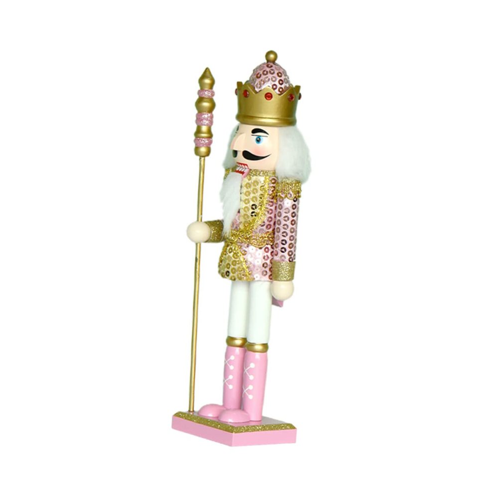 Hemobllo Festive Pink Wooden Nutcracker Figure Decor with Sequins Christmas Puppet Ornament for Home Office Hotel Bar Seasonal Decoration and Photo Prop