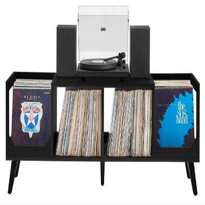 Crosley Furniture Asheville Mid-Century Modern Media Console Record Player Stand, Storage for Vinyl Records, Black