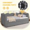 DEINPPA Twin Size Upholstered Daybed with Trundle, Gingham Daybed with USB Ports for Bedroom Living Room Guest Room-Black view 4